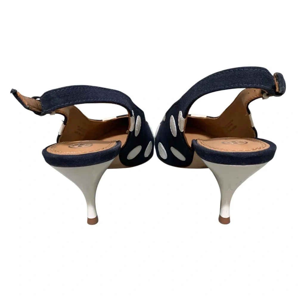 Tory Burch Navy and White Spenser Polka Dot Heels